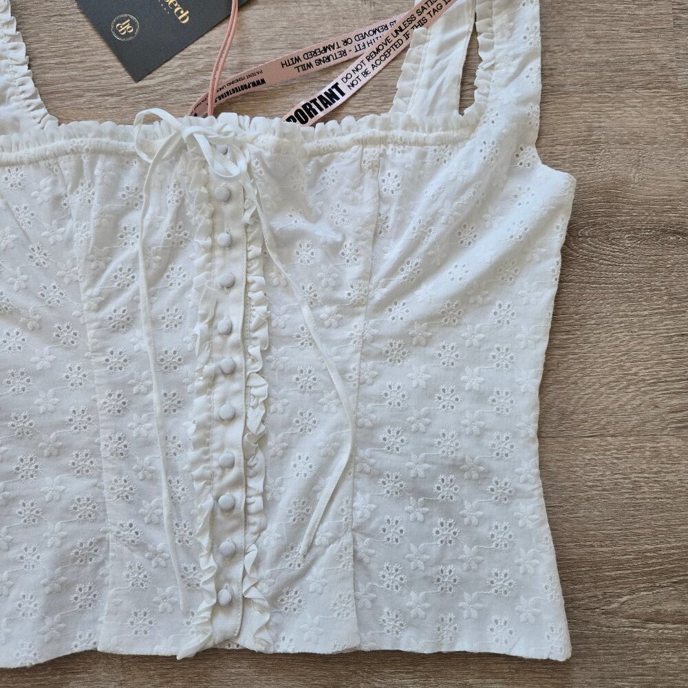 HOUSE OF CB Juana Broderie Anglaise Corset Top White Medium Button Front NWT - Picture 8 of 17